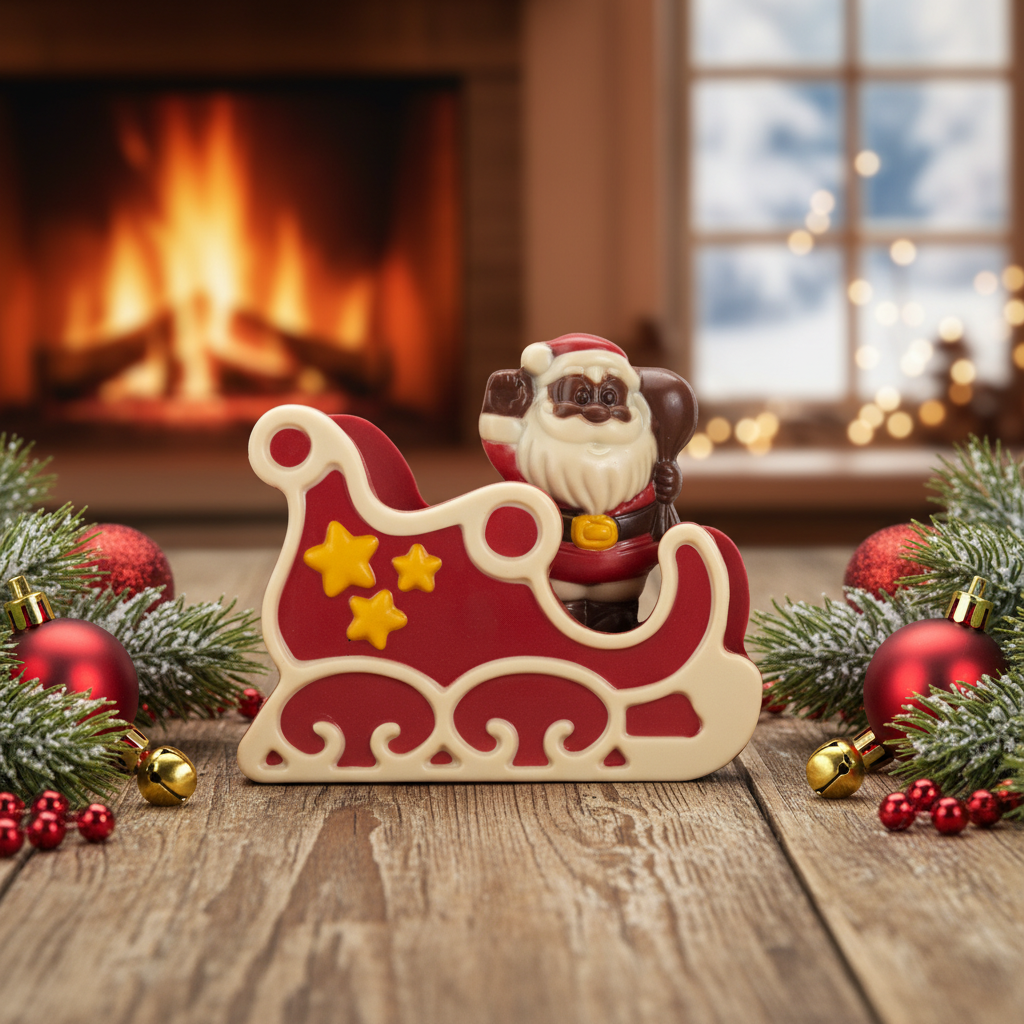 Festive white chocolate Santa in a sleigh 180g