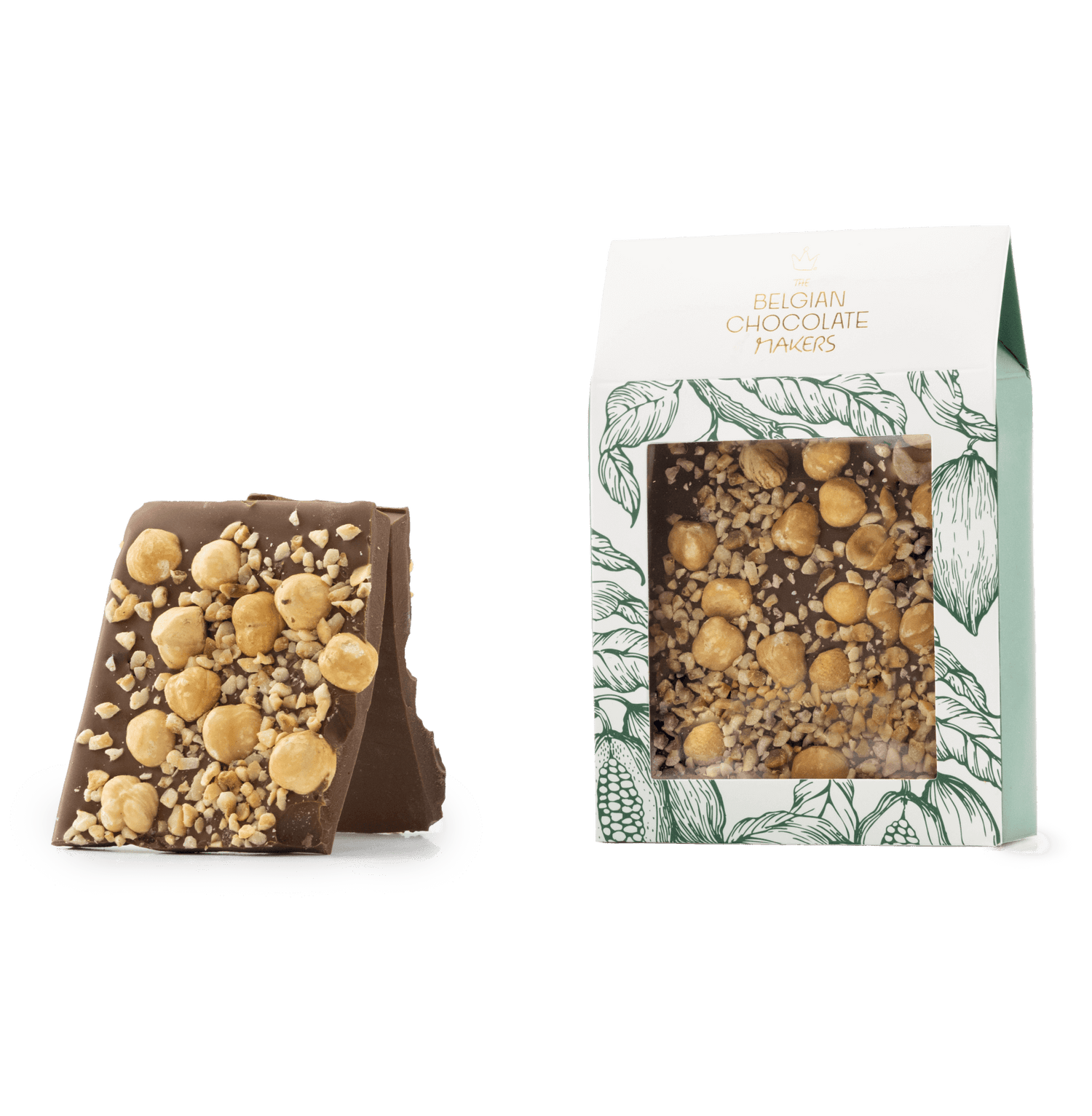 Milk chocolate broken bars with hazelnuts