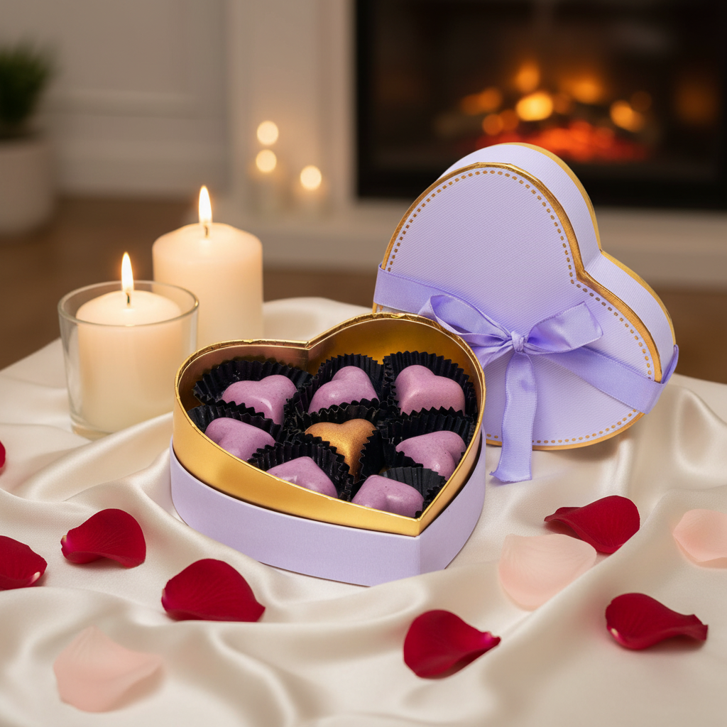 Purple heart box of 9 Belgian pralines 135g