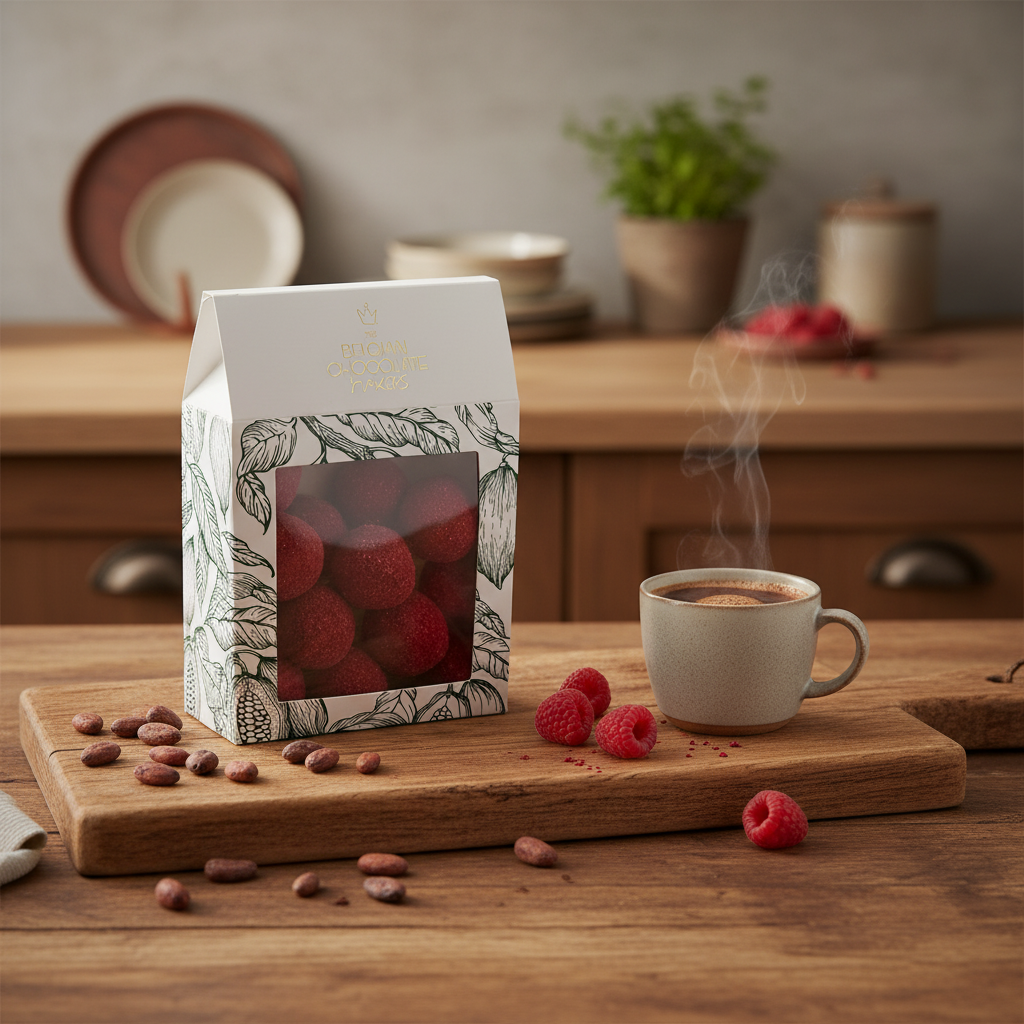 Pouch of Belgian truffles with raspberry coating 160g