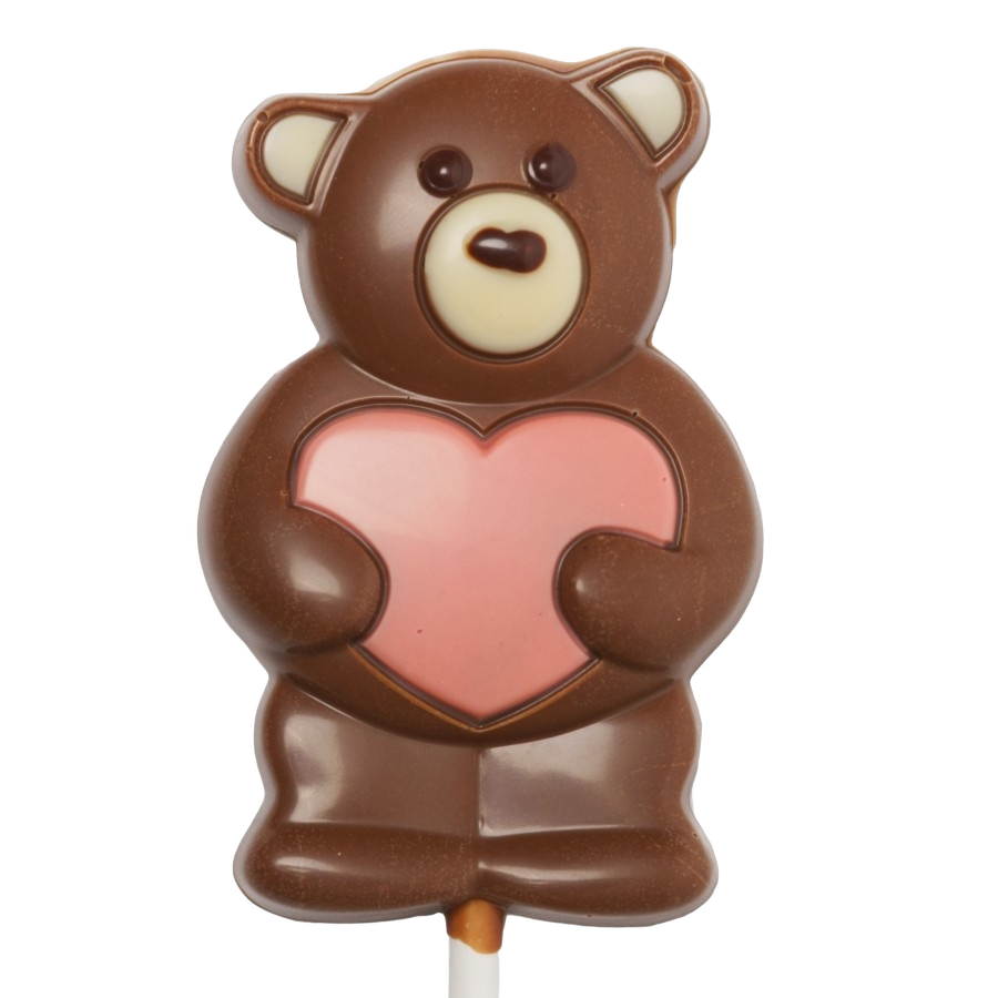 Milk chocolate pink heart teddy bear lollipop 20g