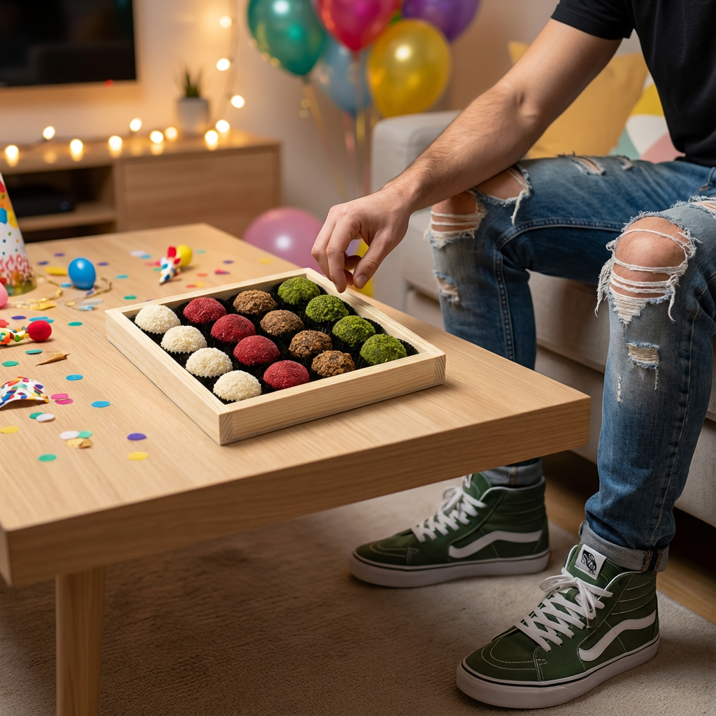Wooden gift box with 16 truffles