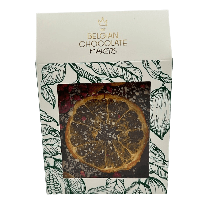 Dark chocolate broken bars with raspberry, almond and orange