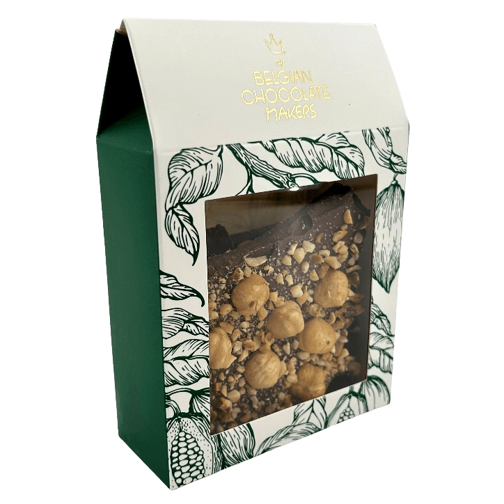 Milk chocolate broken bars with hazelnuts