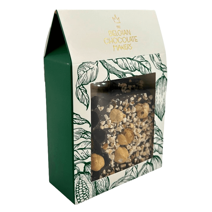 Dark chocolate broken bars with hazelnut