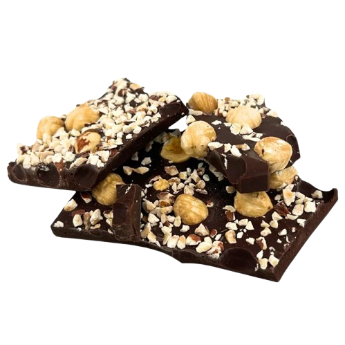 Dark chocolate broken bars with hazelnut