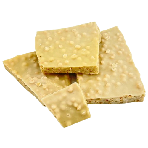 White chocolate broken bars with puffed rice