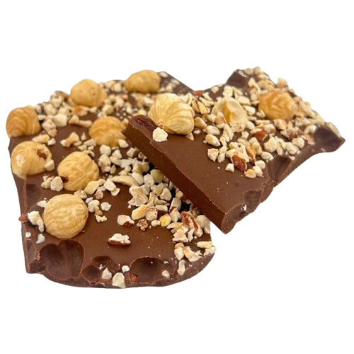 Milk chocolate broken bars with hazelnuts