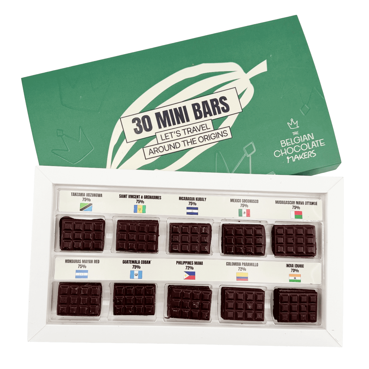 Dark chocolate discovery box with 30 mini bars