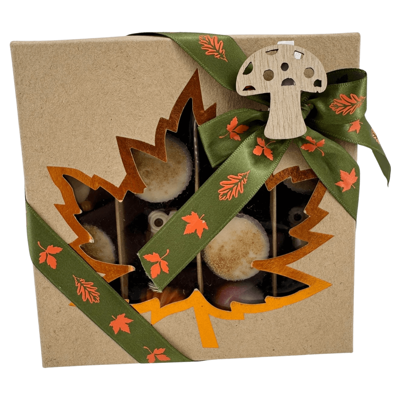 Mix of autumn pralines in a craft gift box