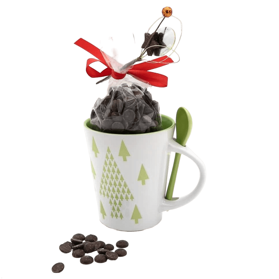 Dark chocolate drops in a Christmas tree mug 200g