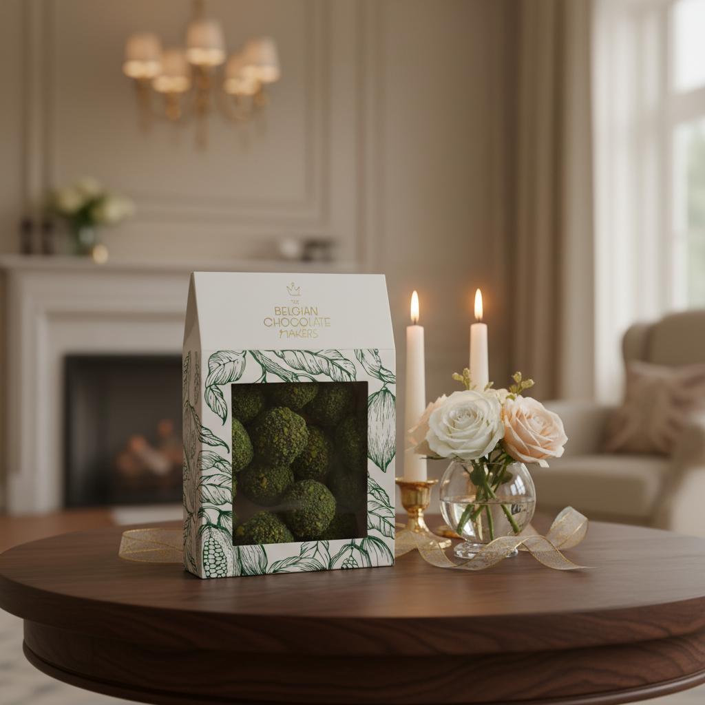 Pouch of Belgian truffles with pistachio coating 160g