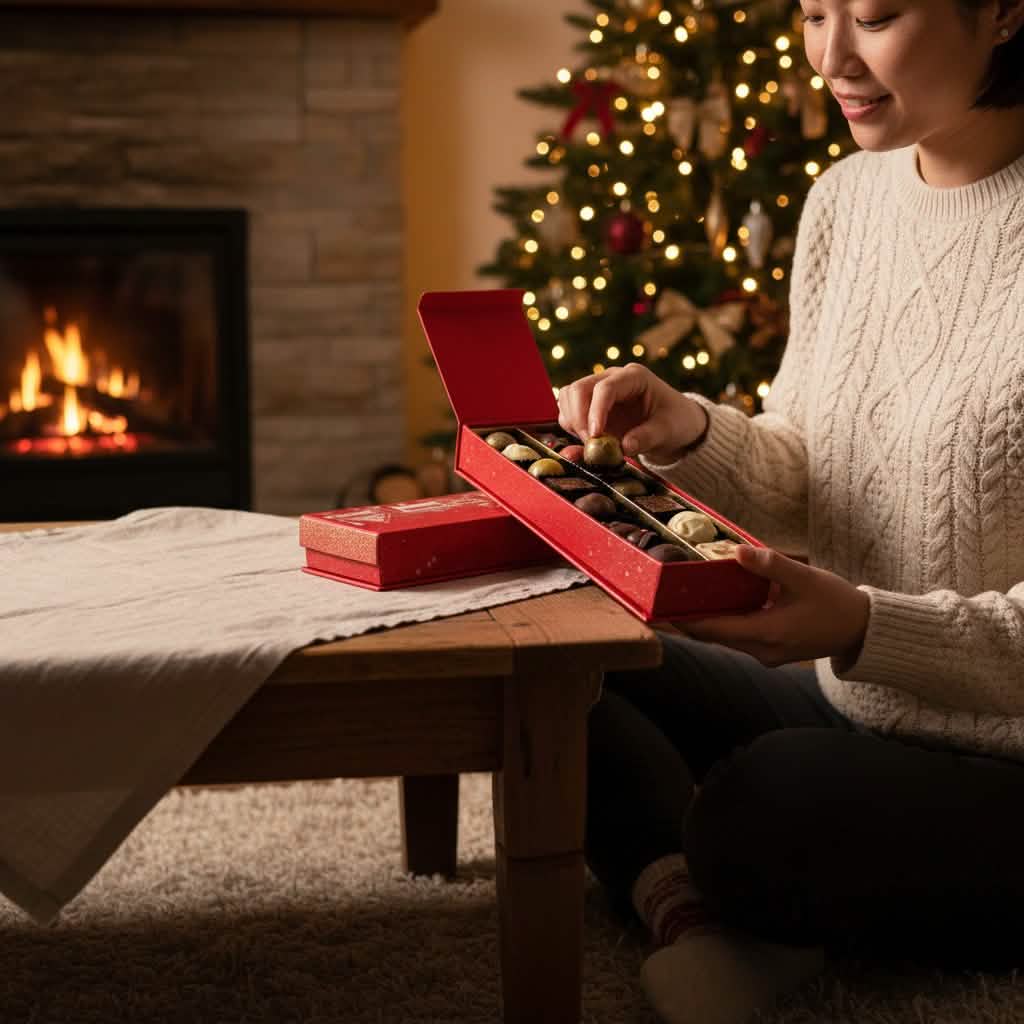 Christmas village box 14 pralines and truffles 225g