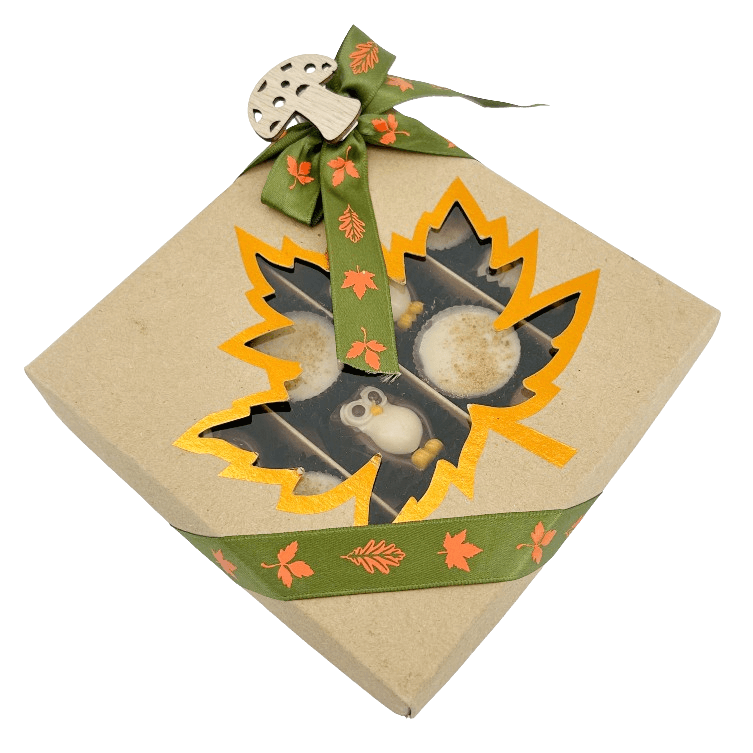 Mix of autumn pralines in a craft gift box