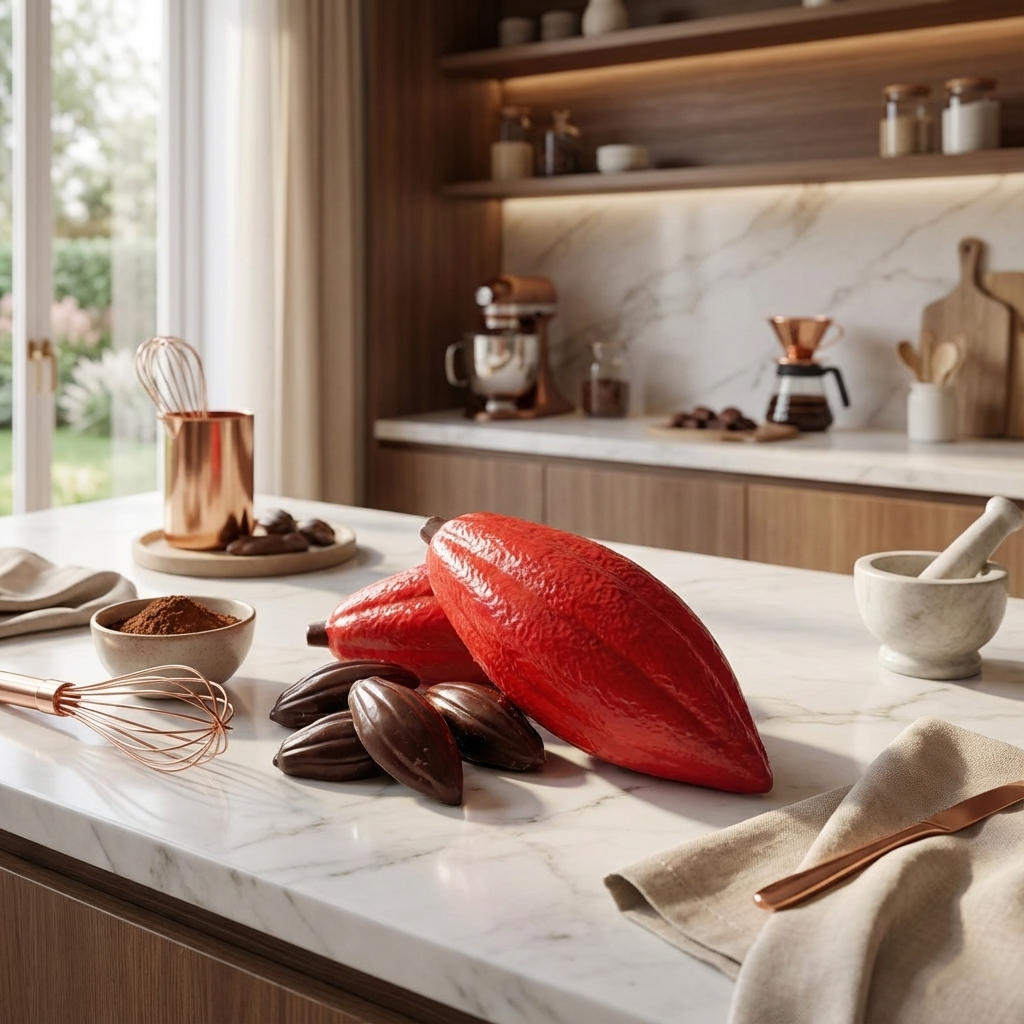 White chocolate cacao pod with pralines 100g