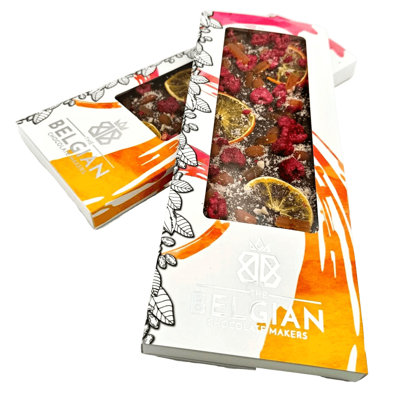 Fantasy dark chocolate bar 550 grs with raspberry, orange and almond chunks