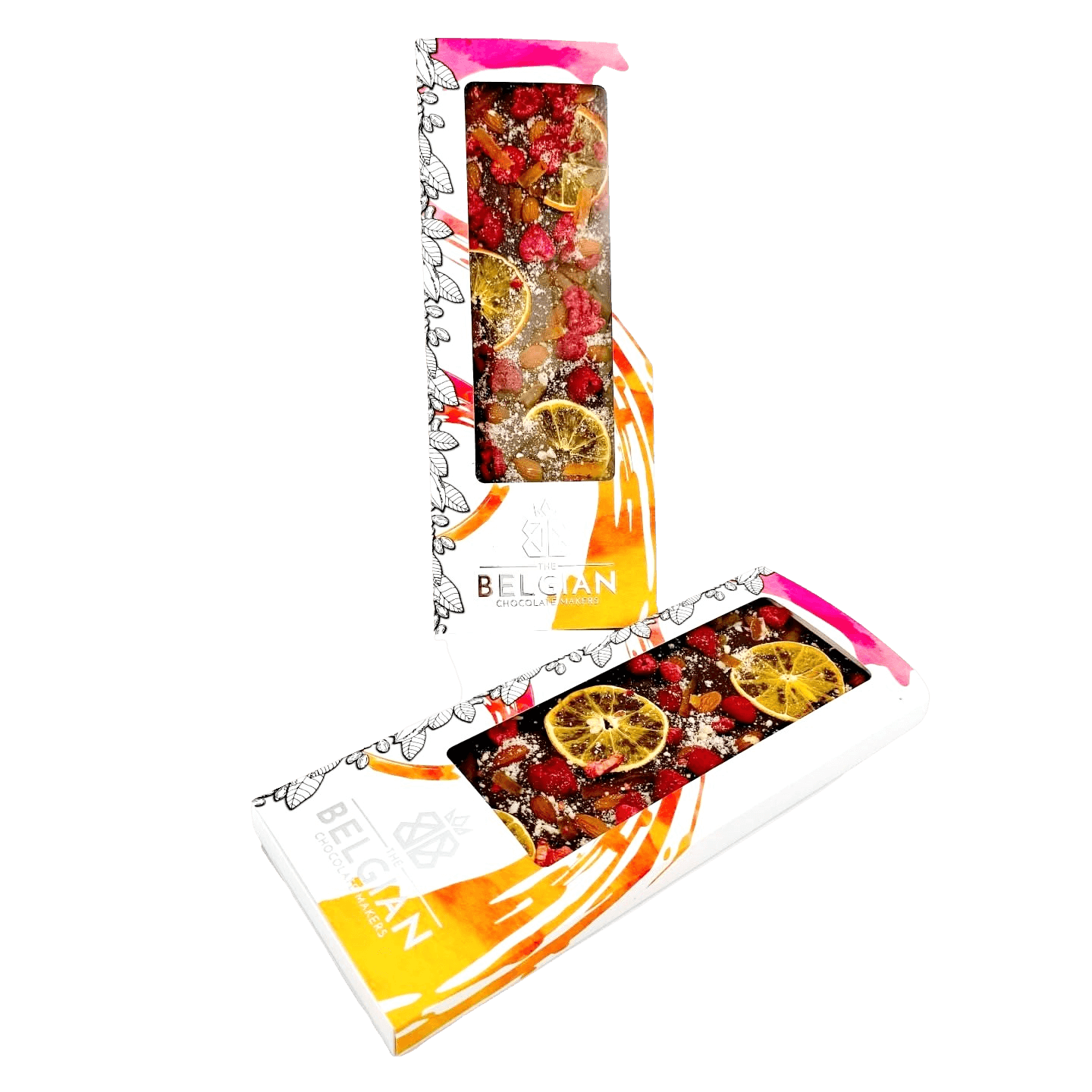 Fantasy dark chocolate bar 550 grs with raspberry, orange and almond chunks