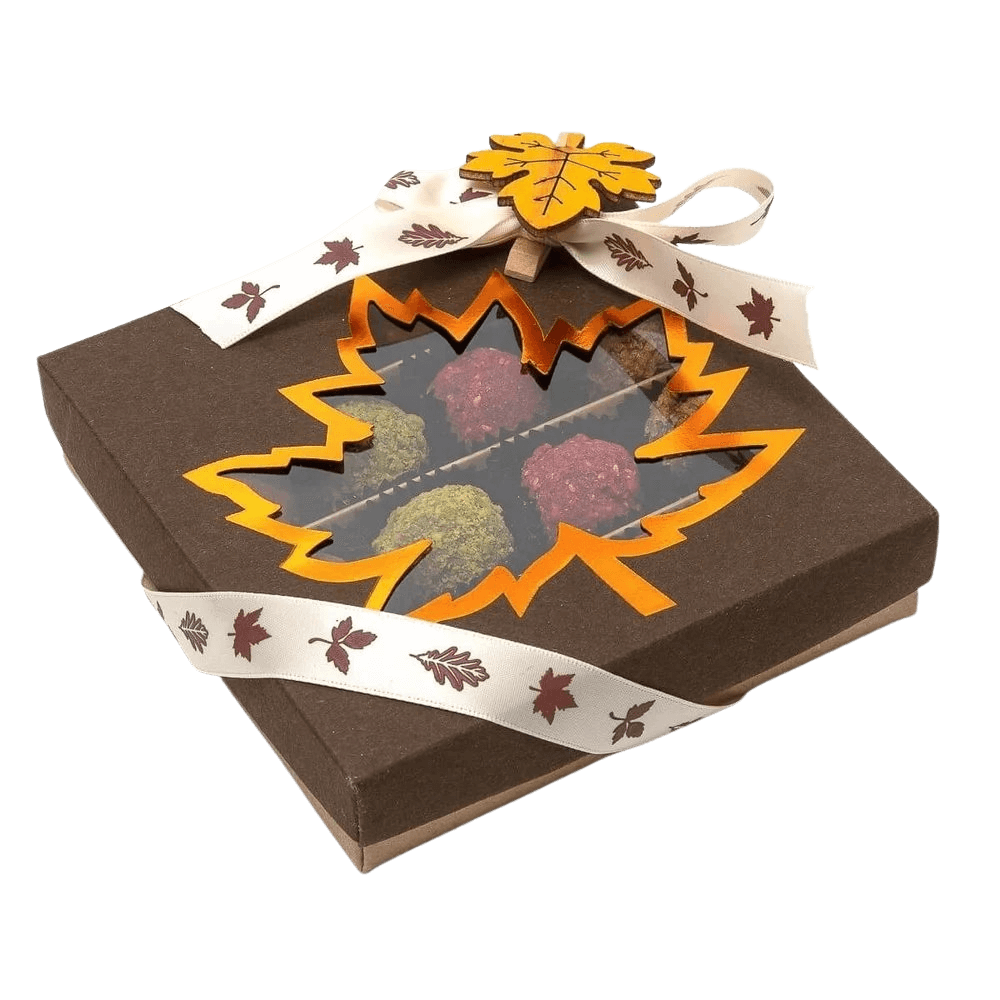 Mix of autumn Belgian truffles in a dark brown gift box