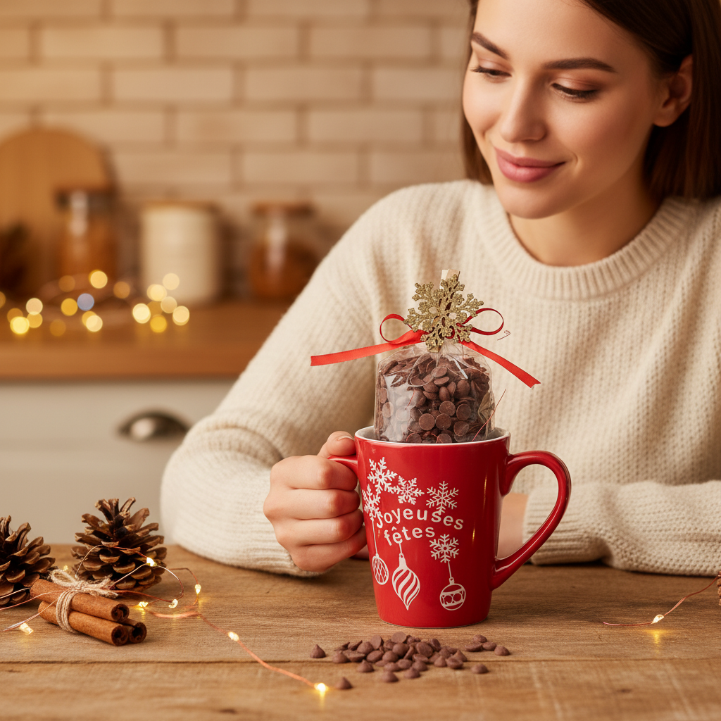 Milk chocolate drops in a festive mug 200g