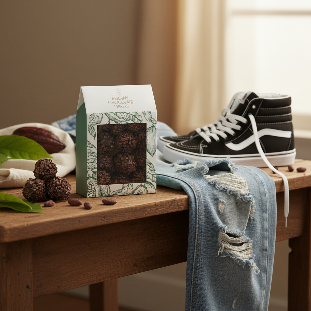 Pouch of Belgian truffles with cacao nibs coating