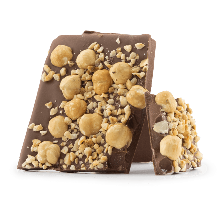Milk chocolate broken bars with hazelnuts