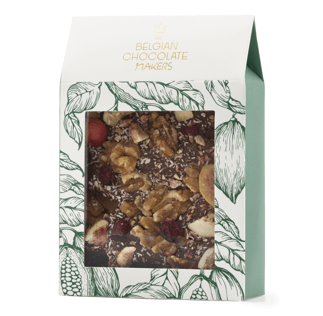 Barres brisées au chocolat au lait avec figue, citron, canneberge, noix, noix de coco