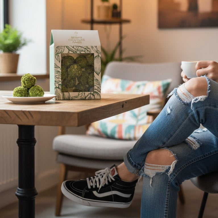 Pouch of Belgian truffles with pistachio coating 160g