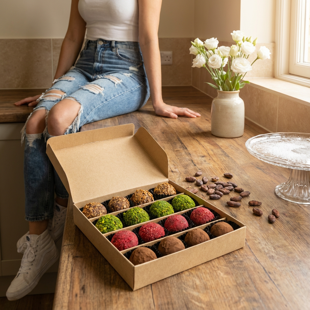 Mélange de truffes belges d'automne dans un coffret vert