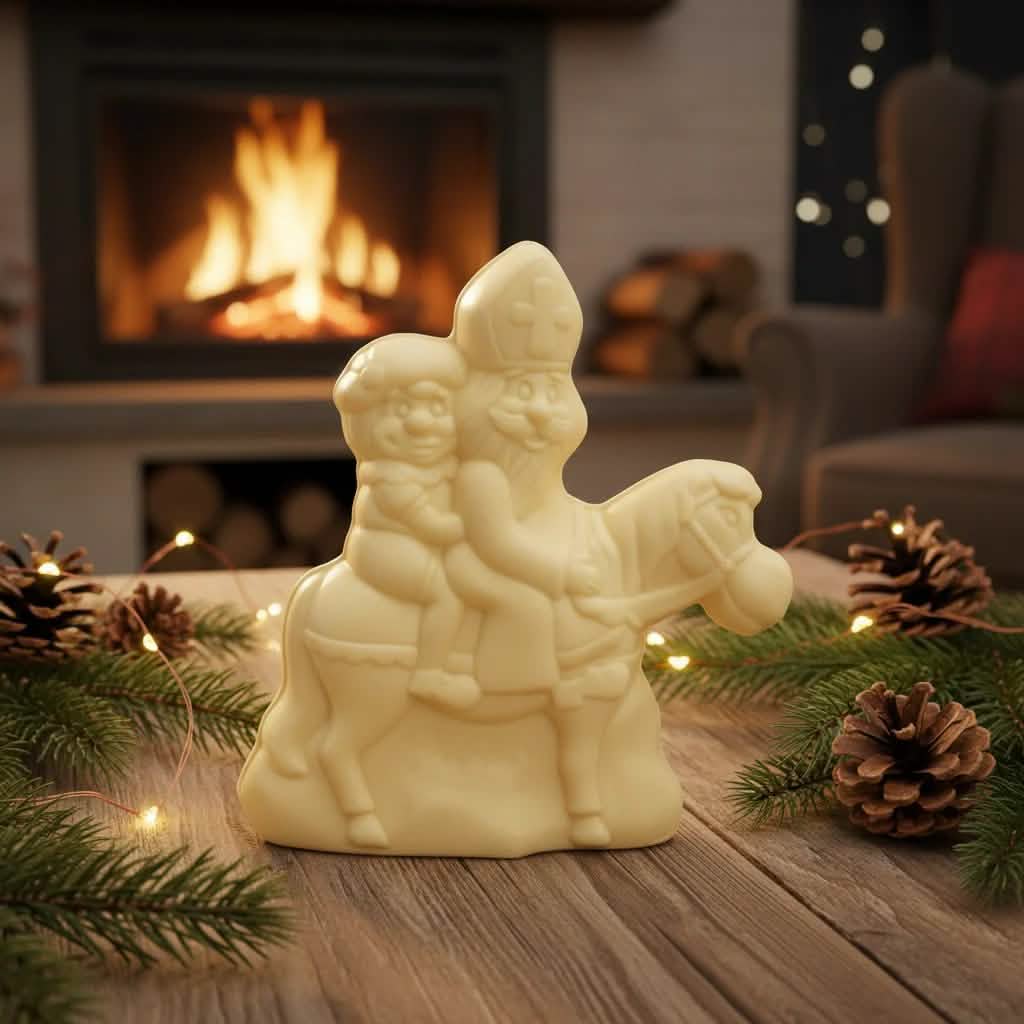 White chocolate Saint Nicholas riding his horse 230g