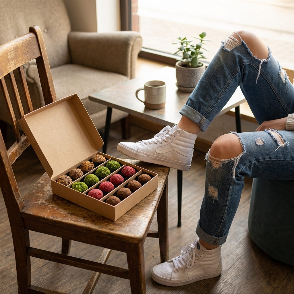Mélange de truffes belges d'automne dans un coffret vert