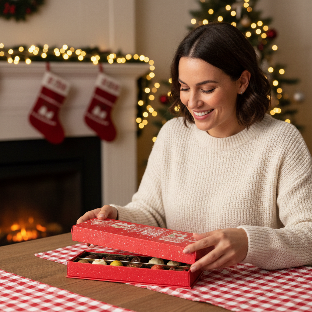 Christmas village box 14 pralines and truffles 225g