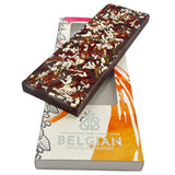 Fantasy dark chocolate bar 550 grs with pecan nuts, goji berries, lemons and almonds - The Belgian Chocolate Makers
