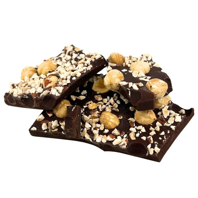 Dark chocolate broken bars with hazelnut