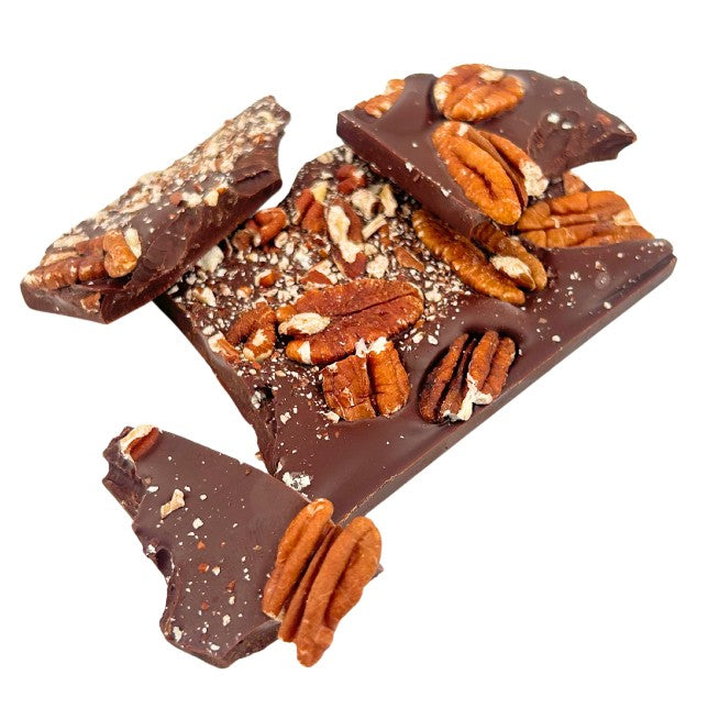 Dark chocolate broken bars with pecan