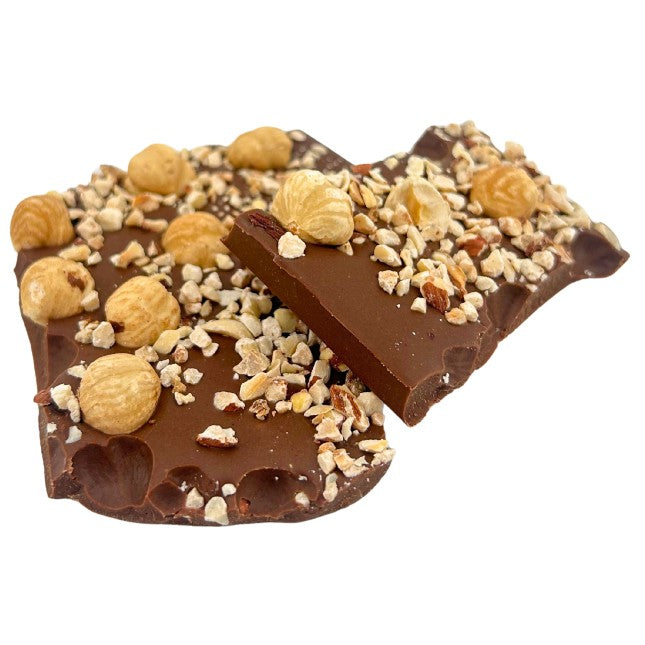 Milk chocolate broken bars with hazelnut