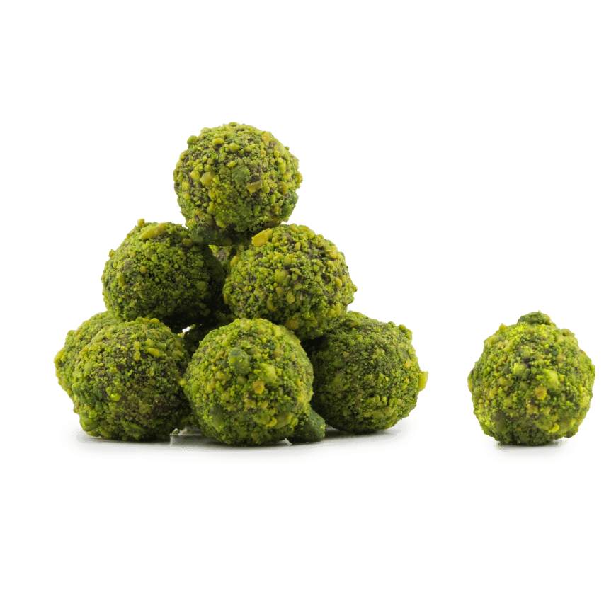 Pouch of Belgian truffles with pistachio coating 160g