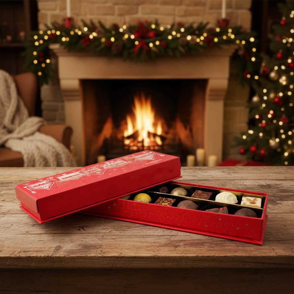 Christmas village box 14 pralines and truffles 225g