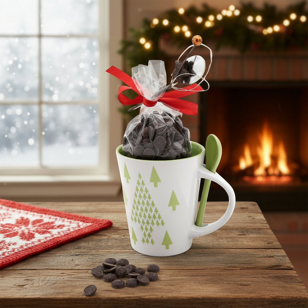 Dark chocolate drops in a Christmas tree mug 200g