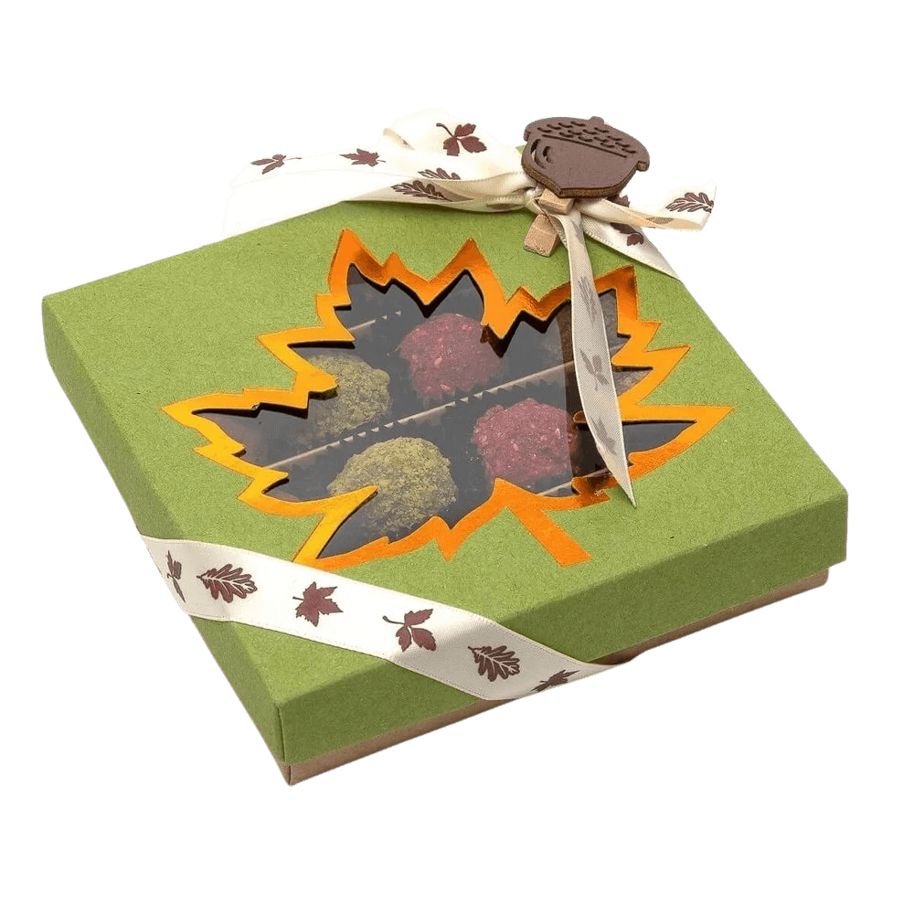 Mix of autumn Belgian truffles in a green gift box