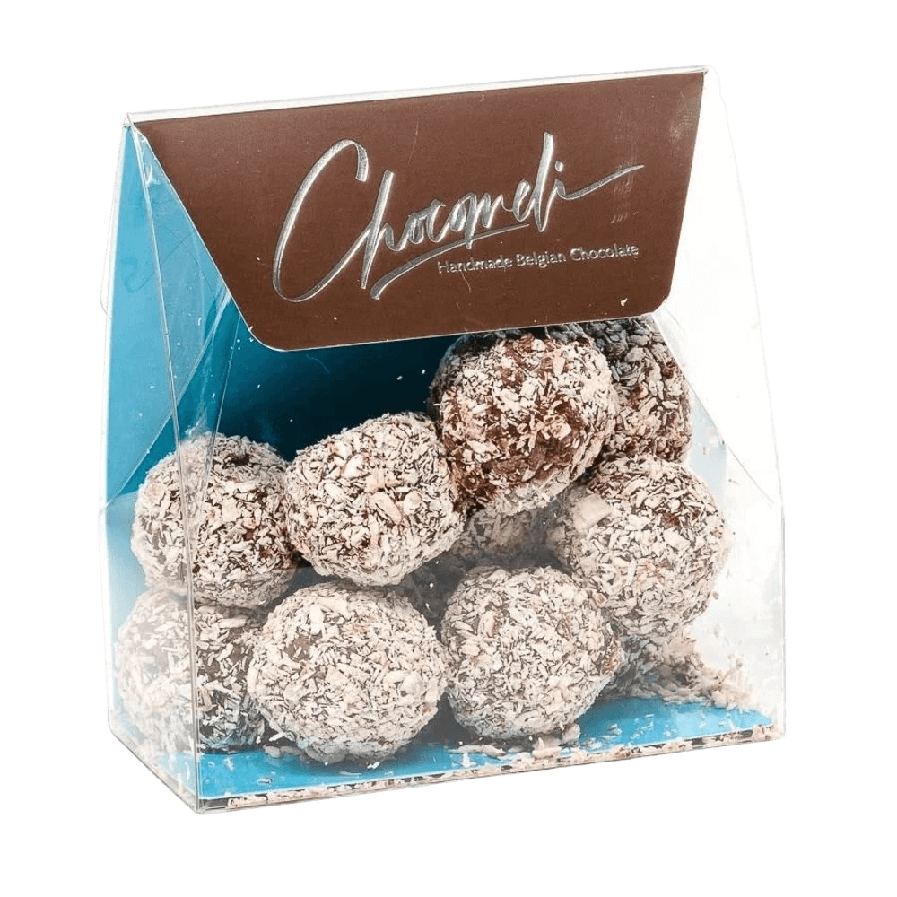Pouch of Belgian truffles with coconut coating