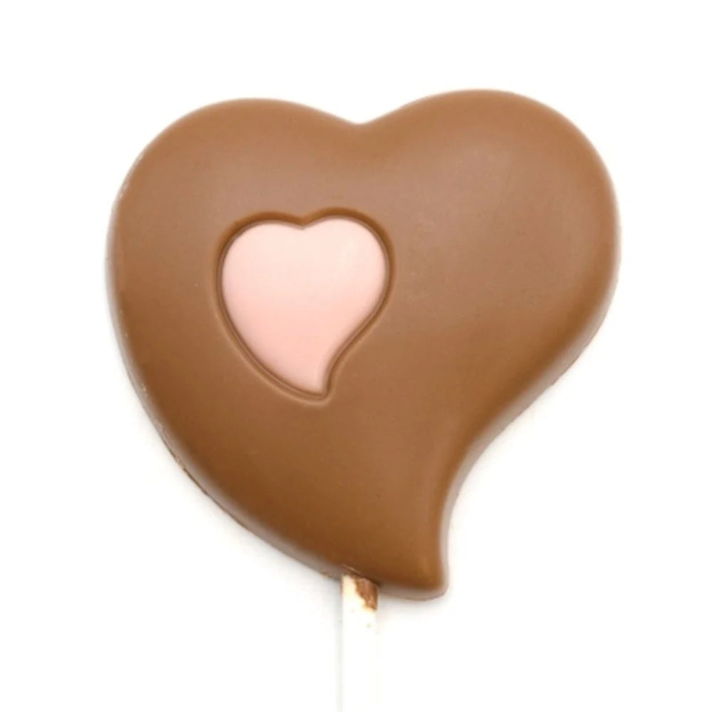 Heart lollipop milk chocolate (pink) 25 grs